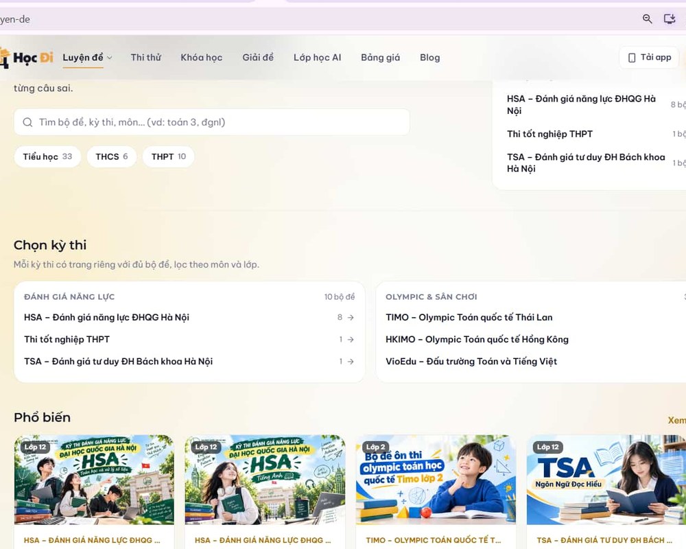 Hocdi.ai – Trợ lý AI luyện đề & Phân tích lỗ hổng kiến thức thế hệ mới
